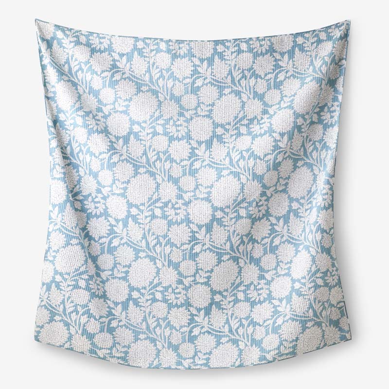 Feliciana Chrysanthemum Reversible Quilt - Blue, King/Cal. King