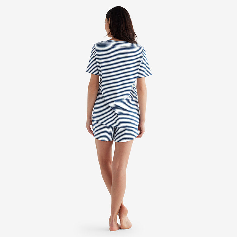 Yarn-Dyed Stripe Pima Cotton Women's Shorts Set - Navy/White, XXL