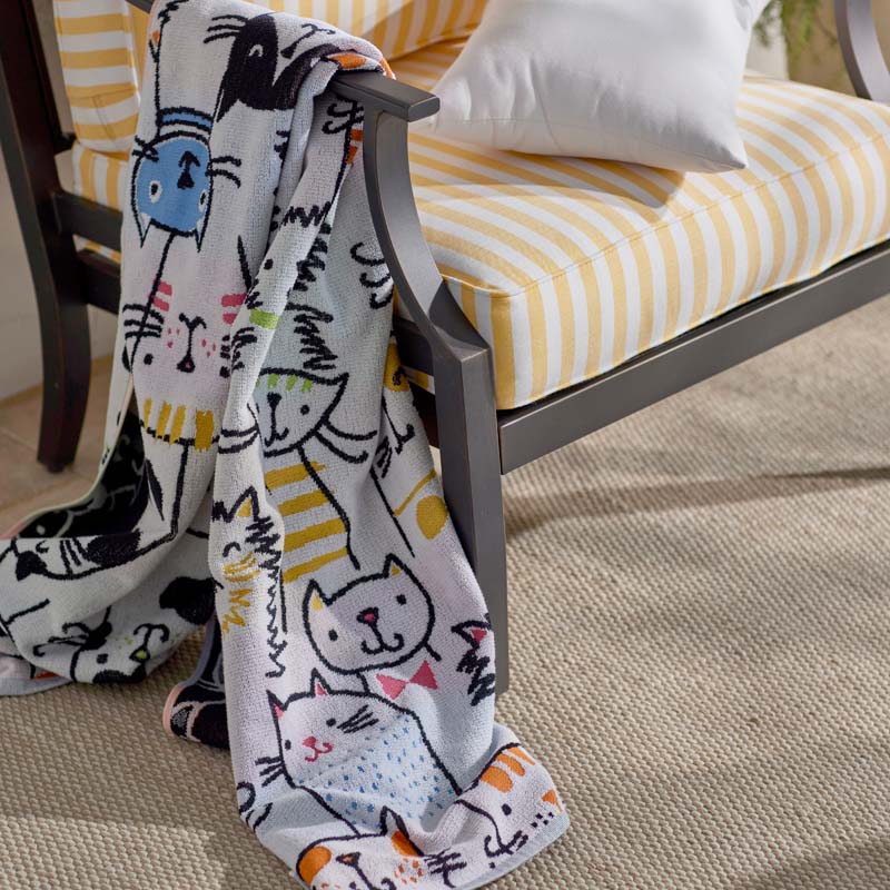 Cotton Terry Beach Towel - Cats