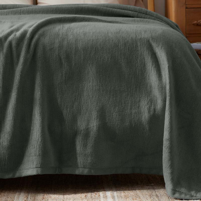 Cotton/Acrylic Fleece Blanket - Olive, Full/Queen