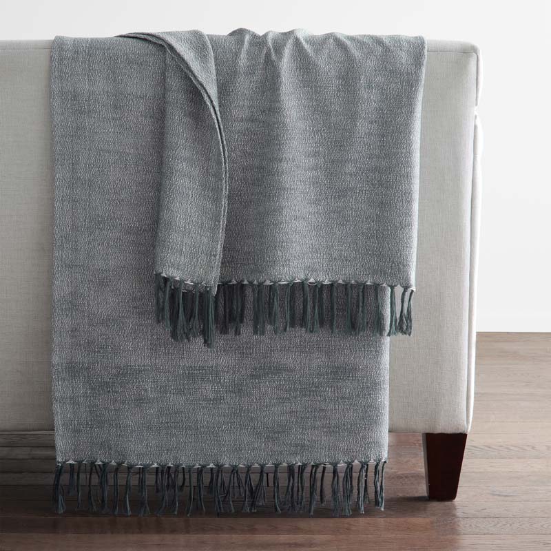 Yarn-Dyed Fringe Throw - Blue
