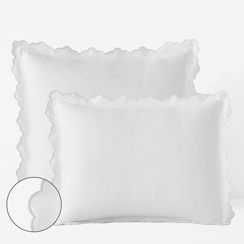 Embroidered Scallop Classic Smooth Sateen Solid Sham - Light Gray, Euro