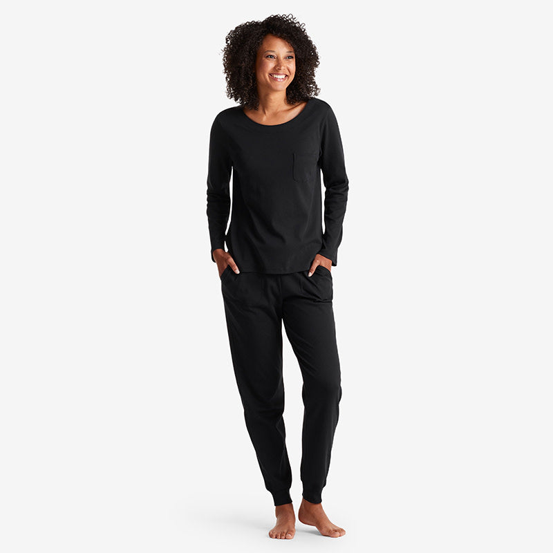 Pima Cotton Jogger Pants Pajama Set - Black, M