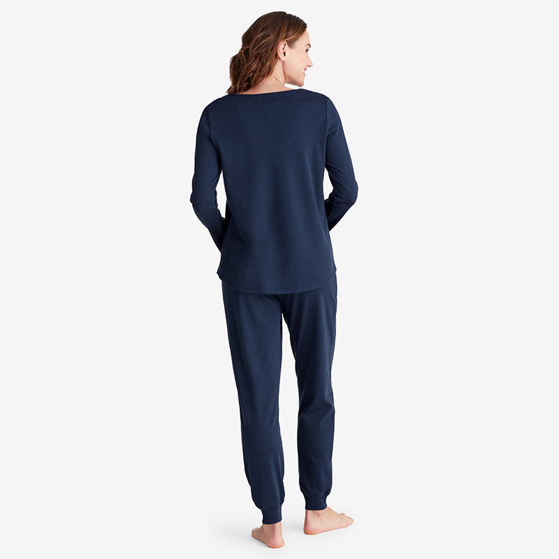 Pima Cotton Women's Jogger Pants Pajama Set - Navy, L