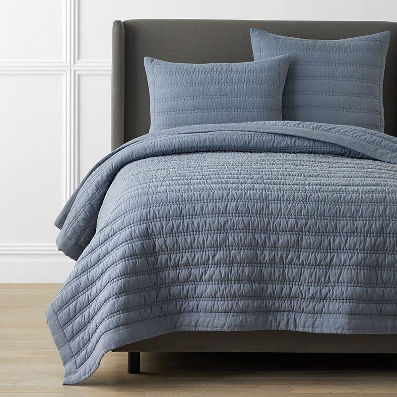 Premium Breathable Washed Linen Solid Quilt - Blue Stone, King/Cal King