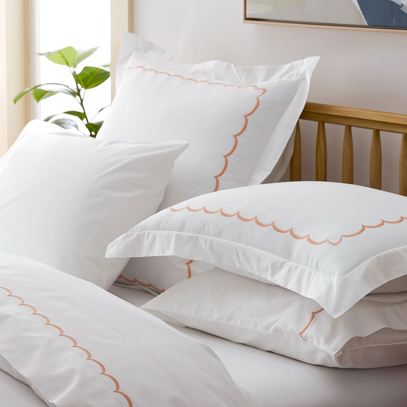 Embroidered Scallop Classic Cool Cotton Percale Sham - Melon, Standard