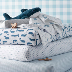 Whale School Classic Cool Organic Cotton Percale Quilted Changing Pad Cover - Blue