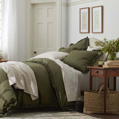 Solid Ruffle Garment Washed Cotton Percale Sham - Olive, King