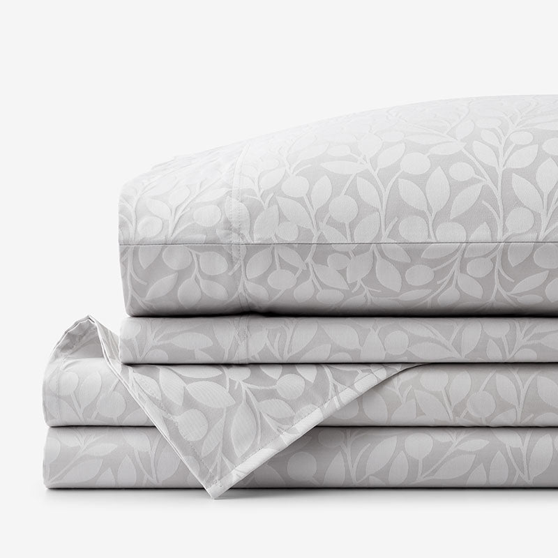 Jacquard Leaf Yarn-Dyed Premium Smooth Supima® Cotton Wrinkle-Free Sateen Bed Sheet Set - Light Gray, Twin