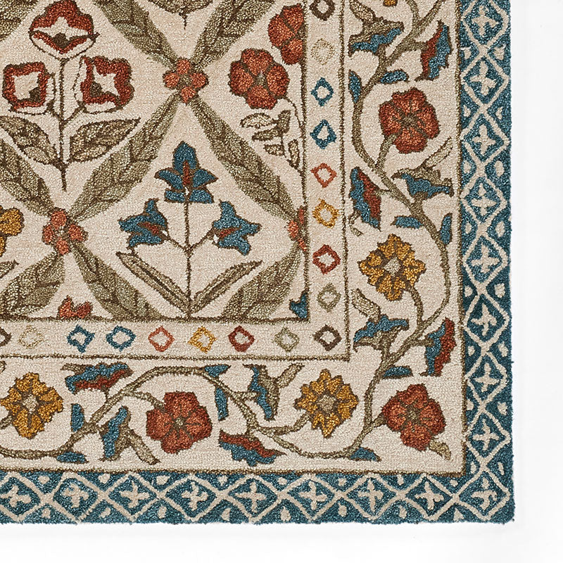 Floral Border Hand Tufted Wool Rug