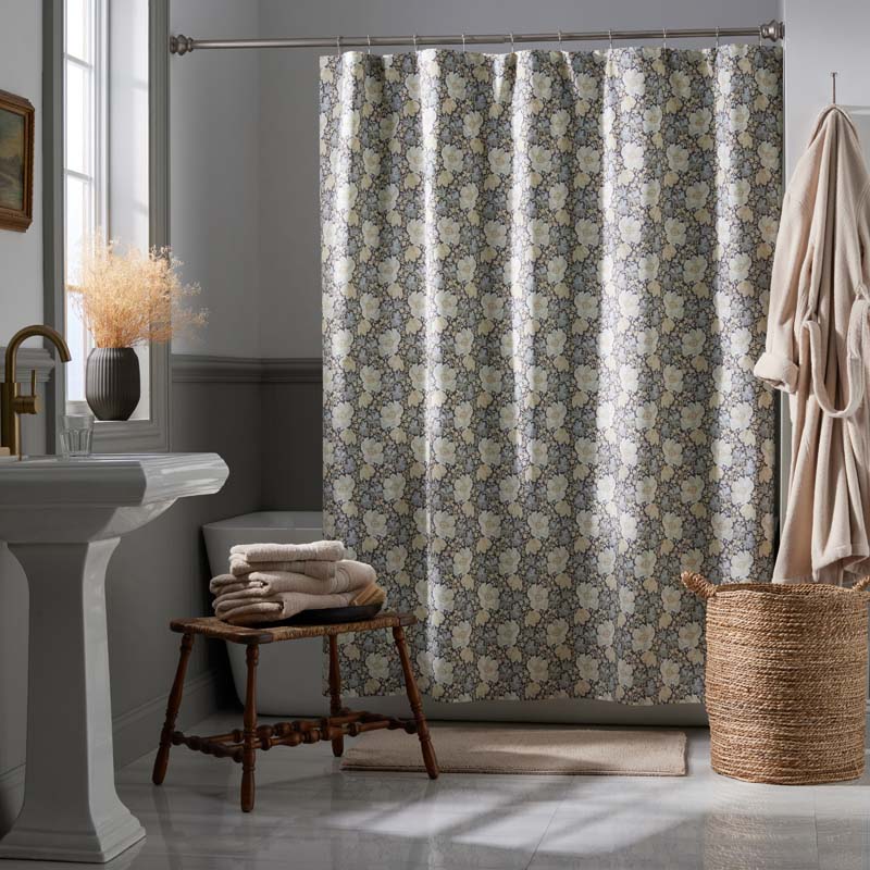 Tapestry Floral Garment Washed Cotton Percale Shower Curtain - Ivory Multi