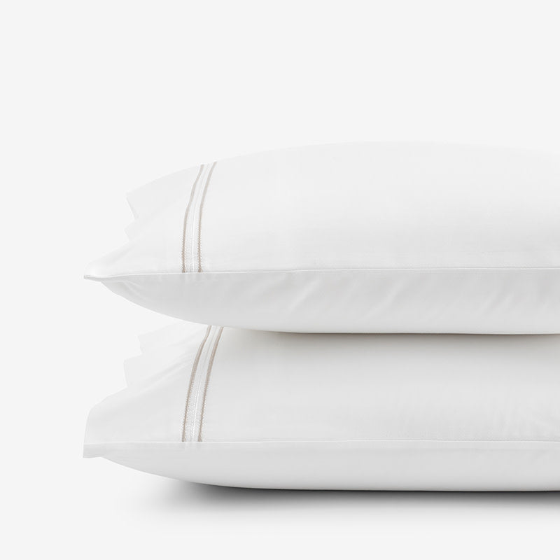 Dorset Stripe Luxe Smooth Egyptian Cotton Sateen Pillowcase Set - Taupe, King