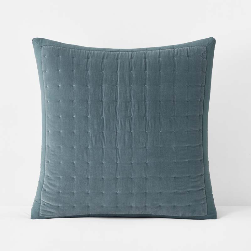 Tufted Stitch Velvet Quilted Sham - Mineral Blue, Euro