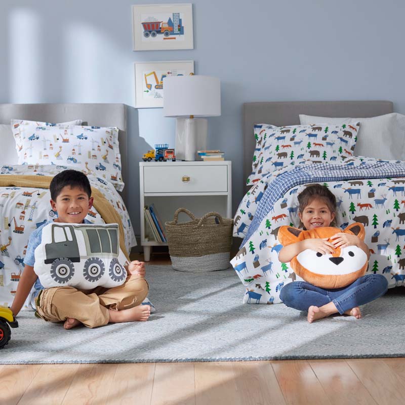 Forest Friends Classic Cool Organic Cotton Percale Duvet Cover Set - White Multi, Twin/Twin XL