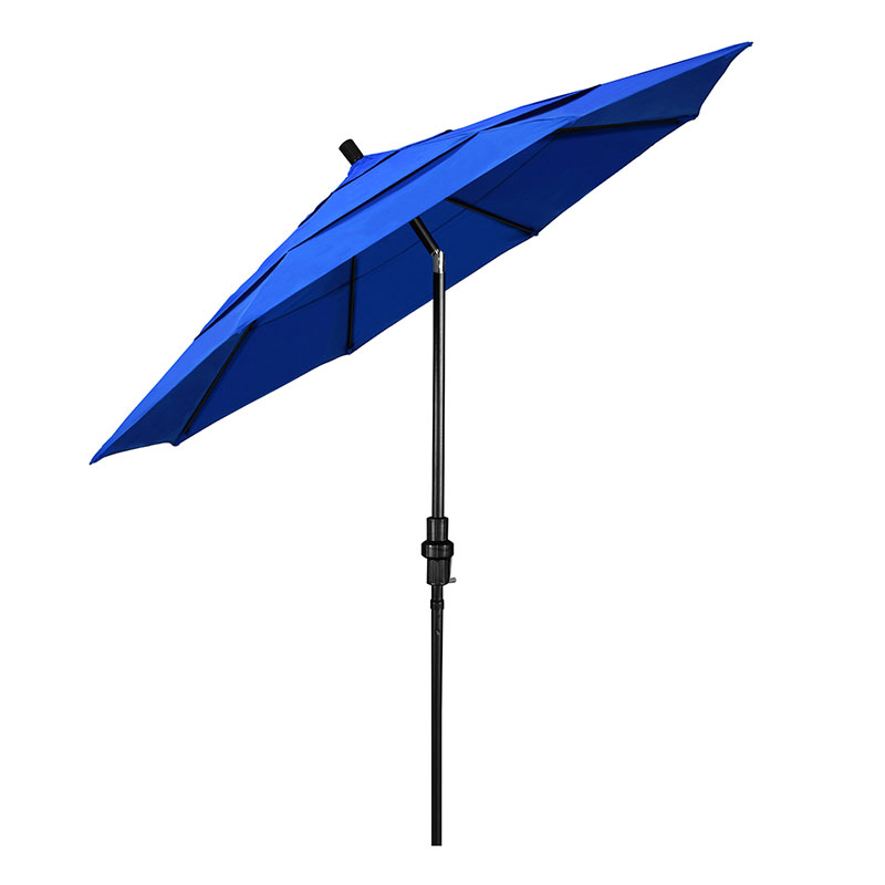 Round Outdoor Patio Umbrella, Fiberglass with Twist Tilt - Black Finish, Pacific Blue, 11'