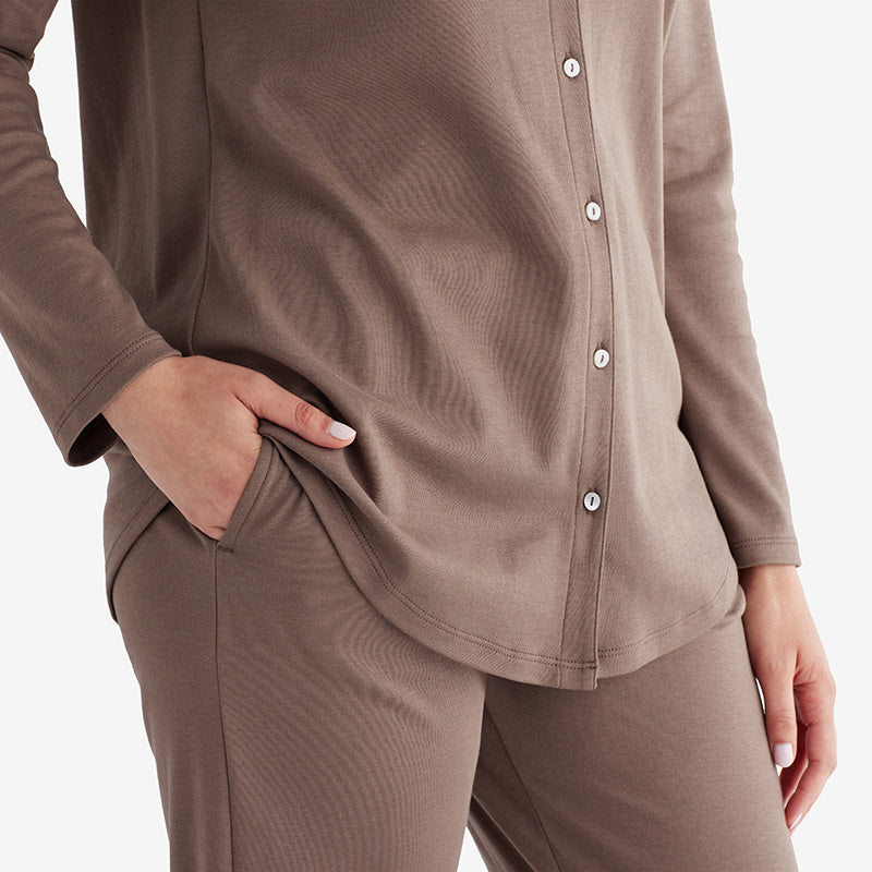 Pima Cotton Women's Button-Down Pajama Set - Cocoa, M