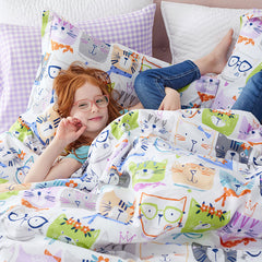 Stylish Cats Classic Cool Organic Cotton Percale Comforter Set - White Multi, Twin/Twin XL