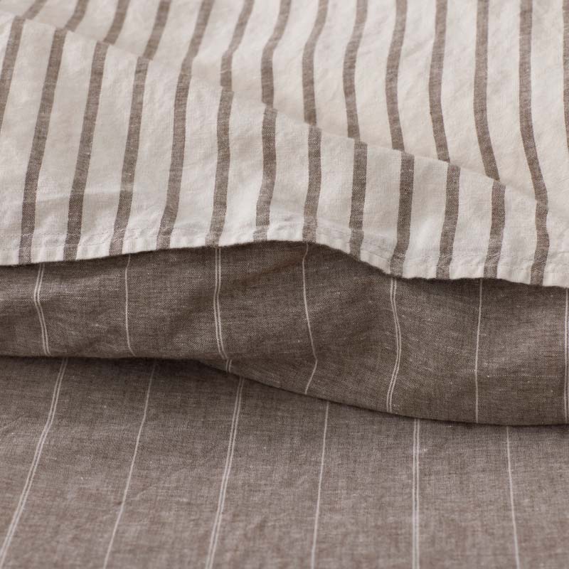 Tailored Stripes Premium Breathable Washed Linen Cotton Reversible Sham - Wide Stripe Dark Brown, Euro