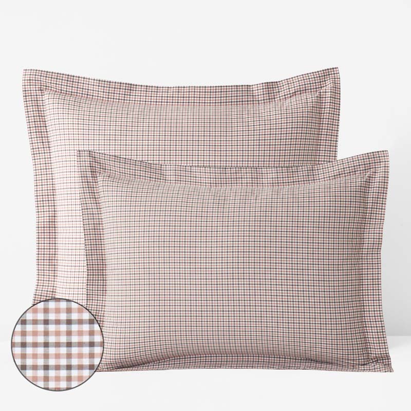 Classic Stripes and Plaids Cool Yarn-Dyed Cotton Percale Sham - Mini Check Brown, Euro