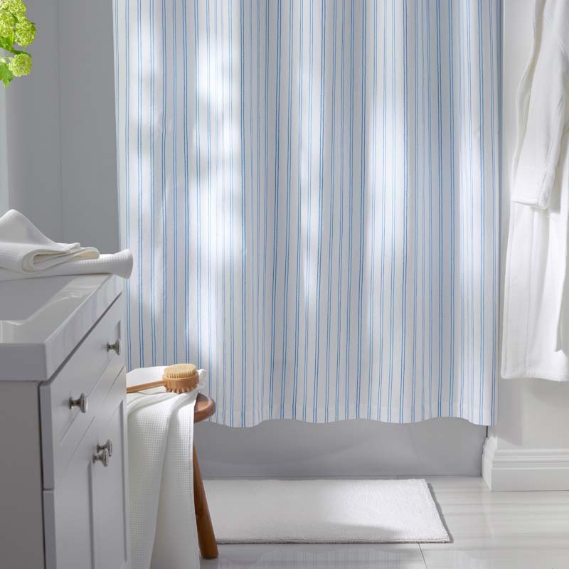 Blossoms and Stripes Classic Cool Cotton Percale Shower Curtain - Squiggle Stripe