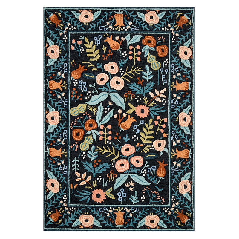 Les Fleur Wool Rug - Black, 5' x 7' 6"