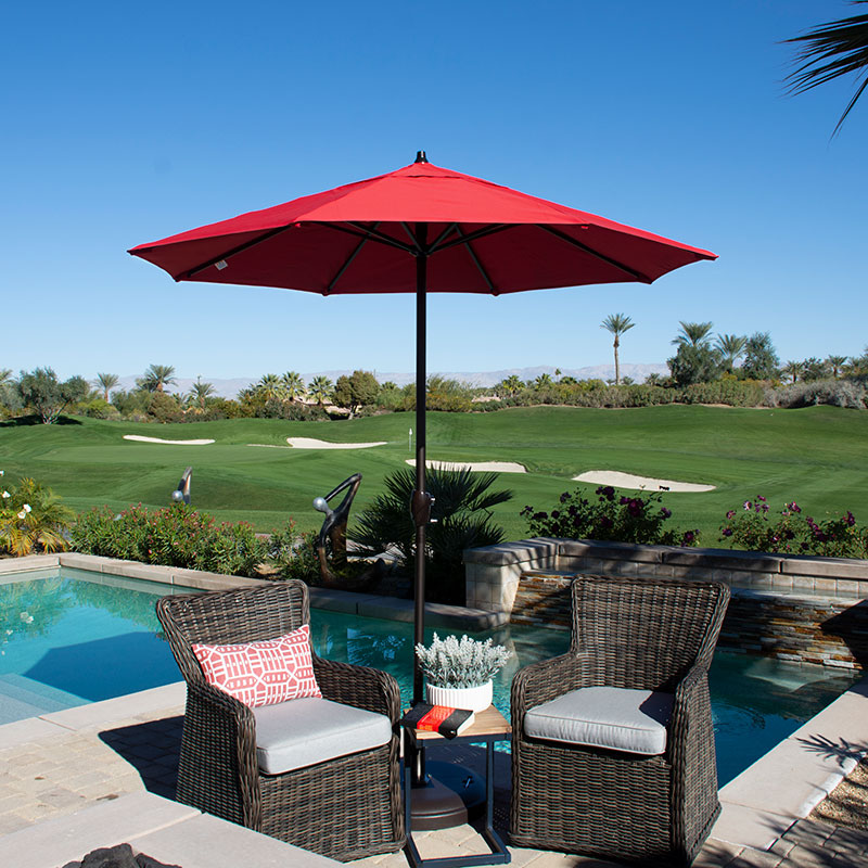Round Outdoor Patio Umbrella, Aluminum with Auto Tilt Crank - Bronze Finish, Ginkgo, 9'