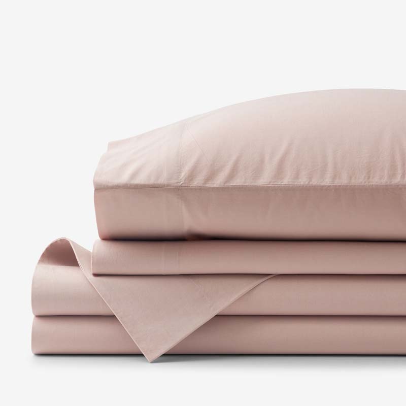 Solid Garment Washed Cotton Percale Bed Sheet Set - Rose, Full