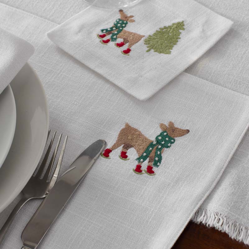 Embroidered Novelty Cocktail Napkins, Set of 4 - Deer