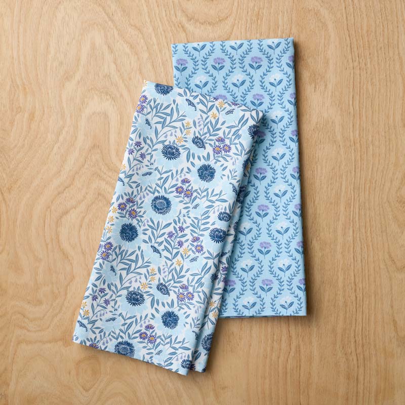 Seasonal Printed Tea Towels, Set of 2 - Floral & Butti
