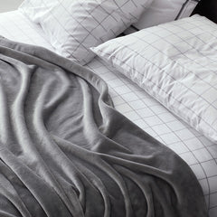 Tailored Stripes and Plaids Classic Cool Cotton Percale Pillowcase Set - Block Plaid Light Graphite, Standard