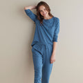 Pima Cotton Women's Jogger Pants Pajama Set - Blue Denim, L