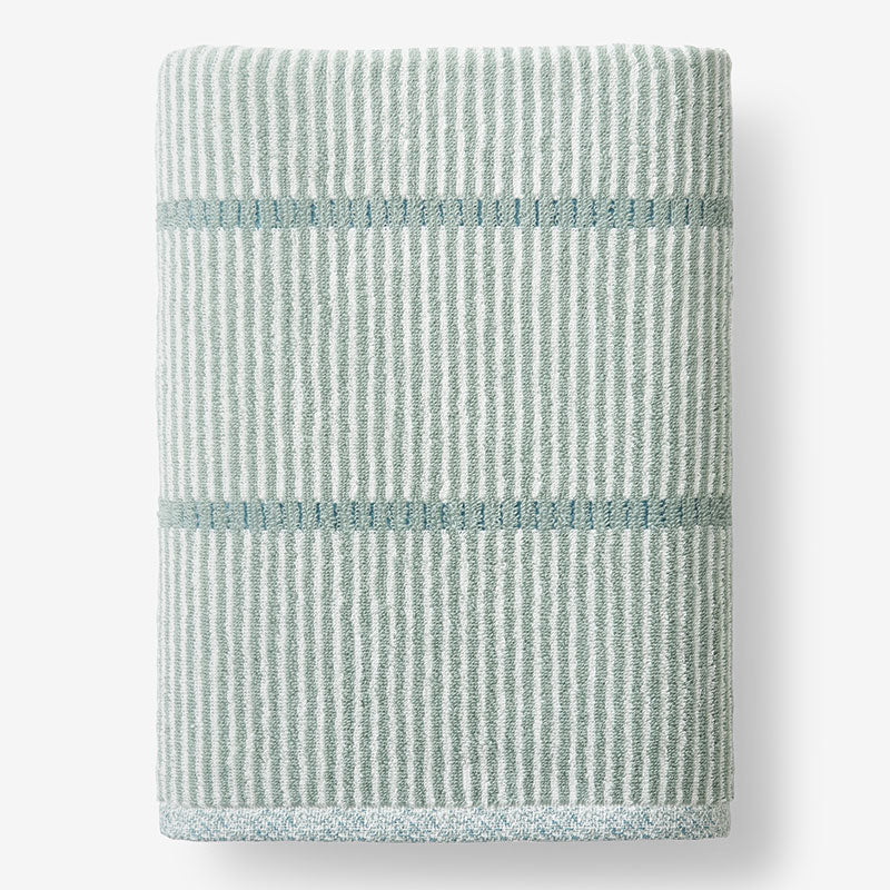 Narrow Stripe Reversible Cotton Bath Sheet - Spa Green