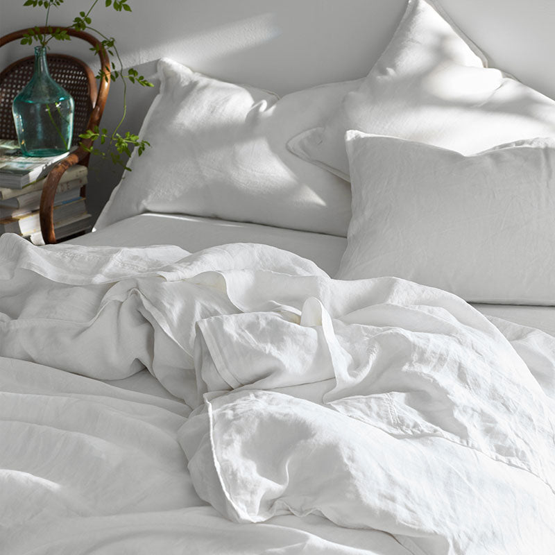 Premium Breathable Washed Linen Solid Duvet Cover - White, Full/Queen