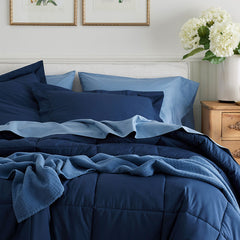 Classic Cool Cotton Percale Comforter - Navy, King/Cal King