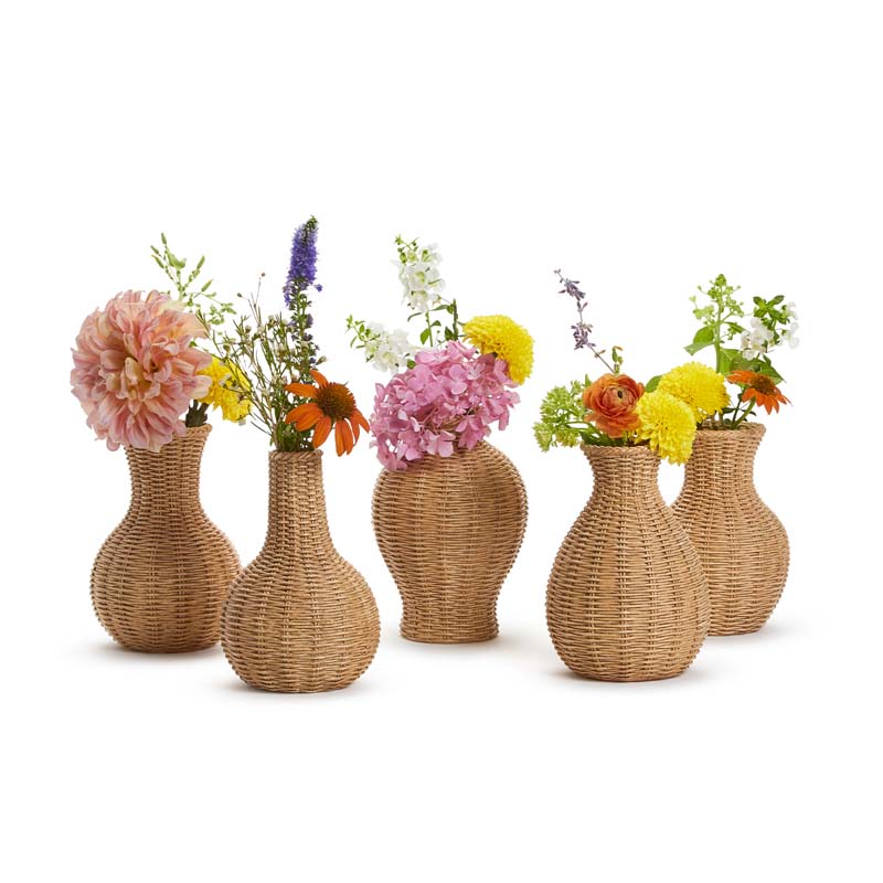 Basket Weave Patterned Vases, Set of 5 - Brown