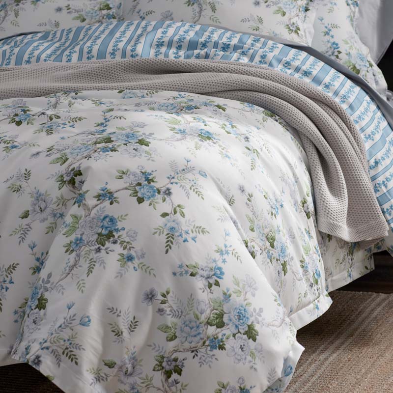 Manor Floral Premium Smooth Sateen Reversible Sham - Blue, King