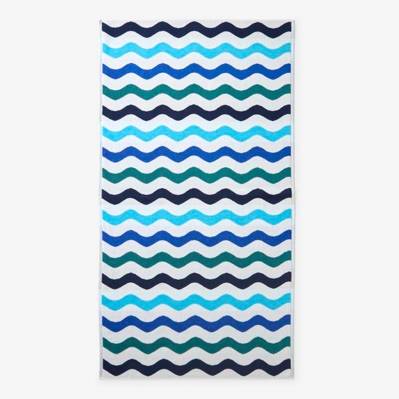 Cotton Terry Beach Towel - Blue Multi Wave