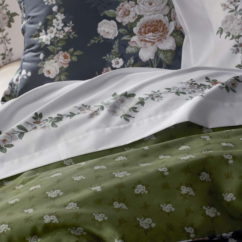 Blooming Melody Border Premium Smooth Wrinkle-Free Sateen Bed Sheet Set - White Multi, Full