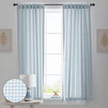 Ditsy Gingham Classic Cool Organic Cotton Percale Window Curtain - Blue, 44" x 63"
