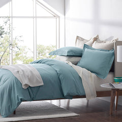 Premium Cool Supima® Cotton Percale Deep Pocket Flat Bed Sheet - Slate Blue, Queen