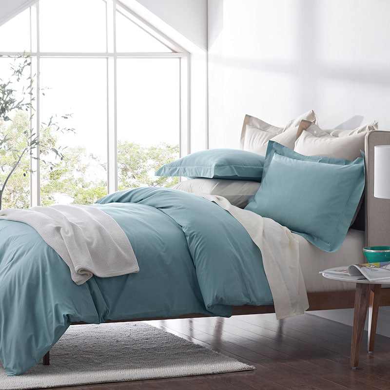 Premium Cool Supima® Cotton Percale Flat Bed Sheet - Slate Blue, Queen