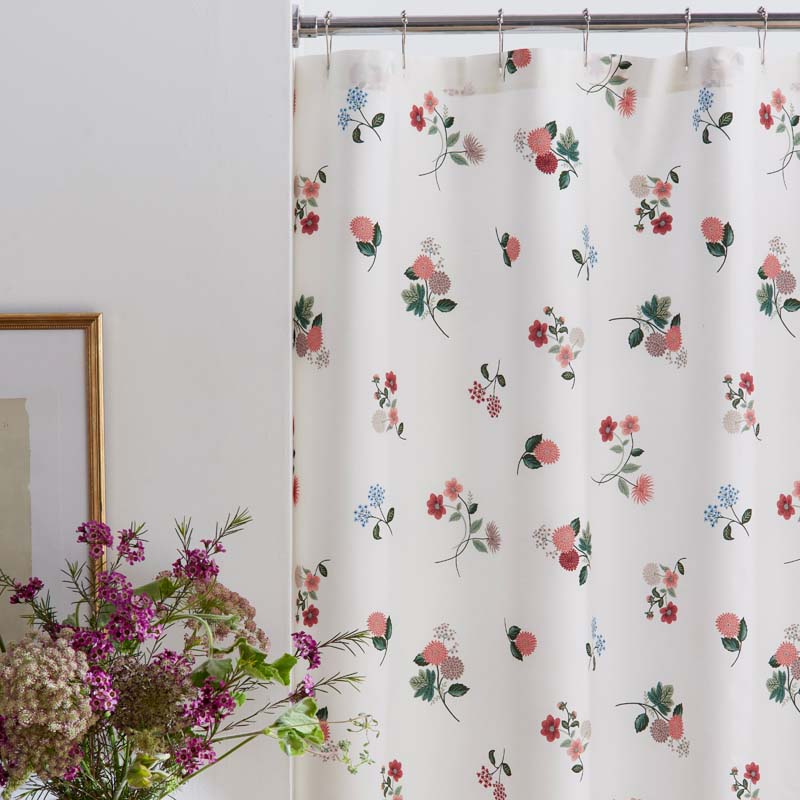 Ditsy Dahlia Classic Cool Cotton Percale Shower Curtain - Cream Multi