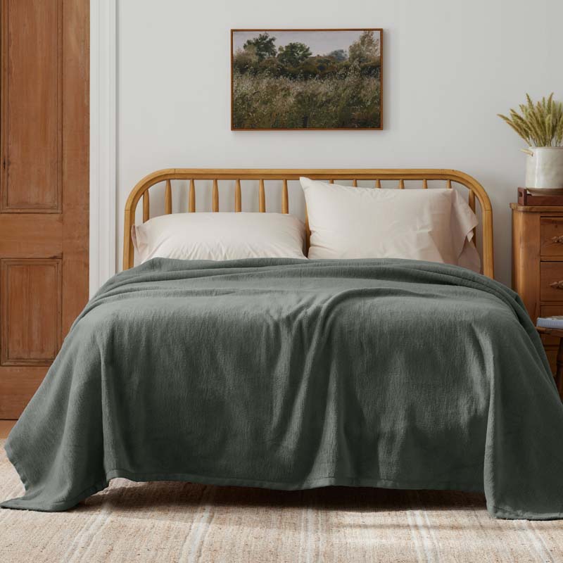 Cotton/Acrylic Fleece Blanket - Olive, King/Cal. King