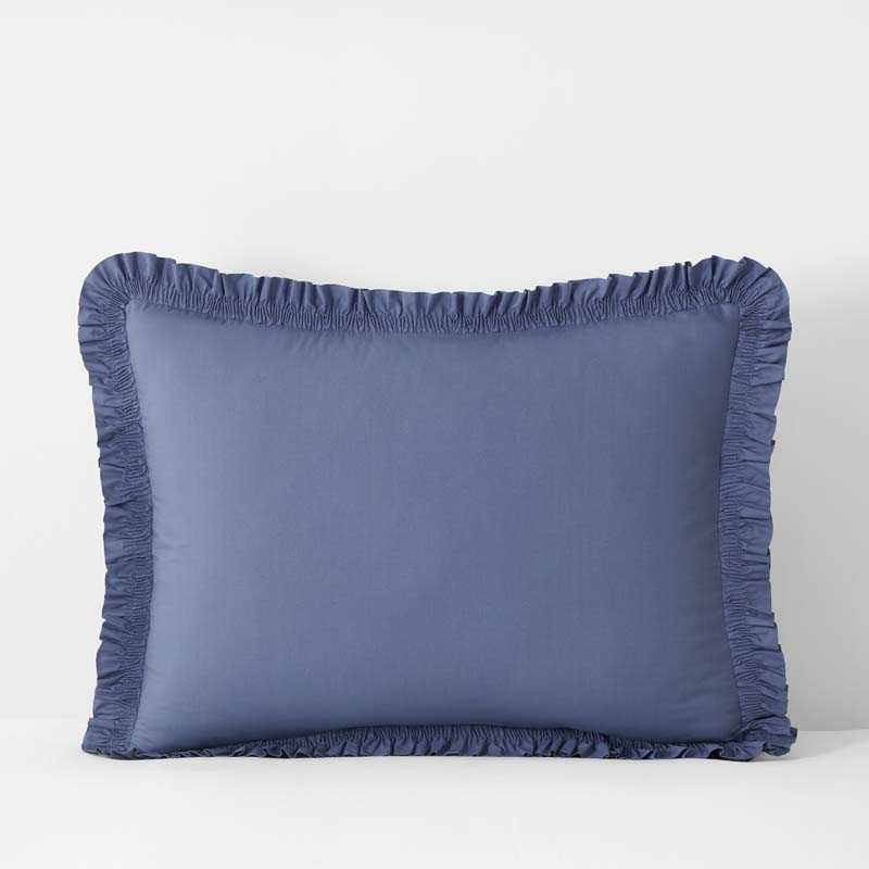 Solid Ruffle Garment Washed Cotton Percale Sham - Denim Blue, Standard