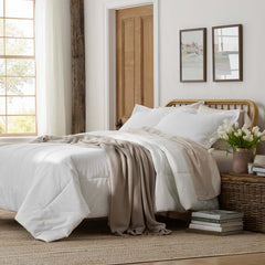 Solid Garment Washed Cotton Percale Comforter - White, Full/Queen