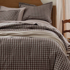 Classic Stripes and Plaids Cool Yarn-Dyed Cotton Percale Reversible Comforter - Windowpane Brown, Twin/Twin XL