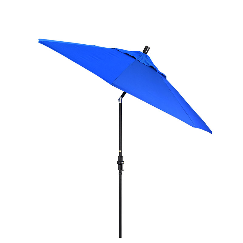Round Outdoor Patio Umbrella, Fiberglass with Twist Tilt - Black Finish, Pacific Blue, 9'