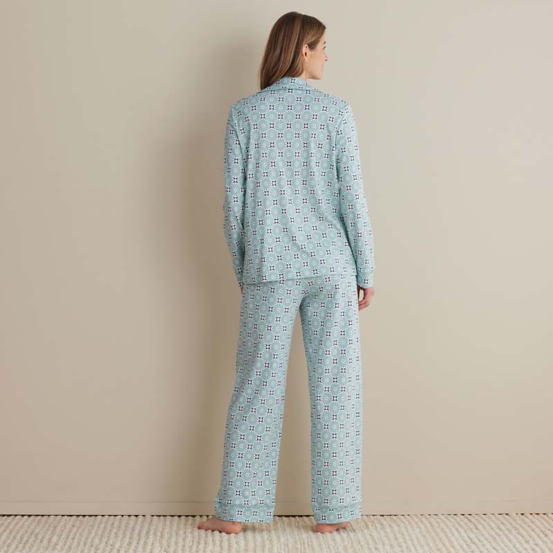 Printed Peruvian Cotton Women's Button-Down Pajama Set - Cool Daisy, XL