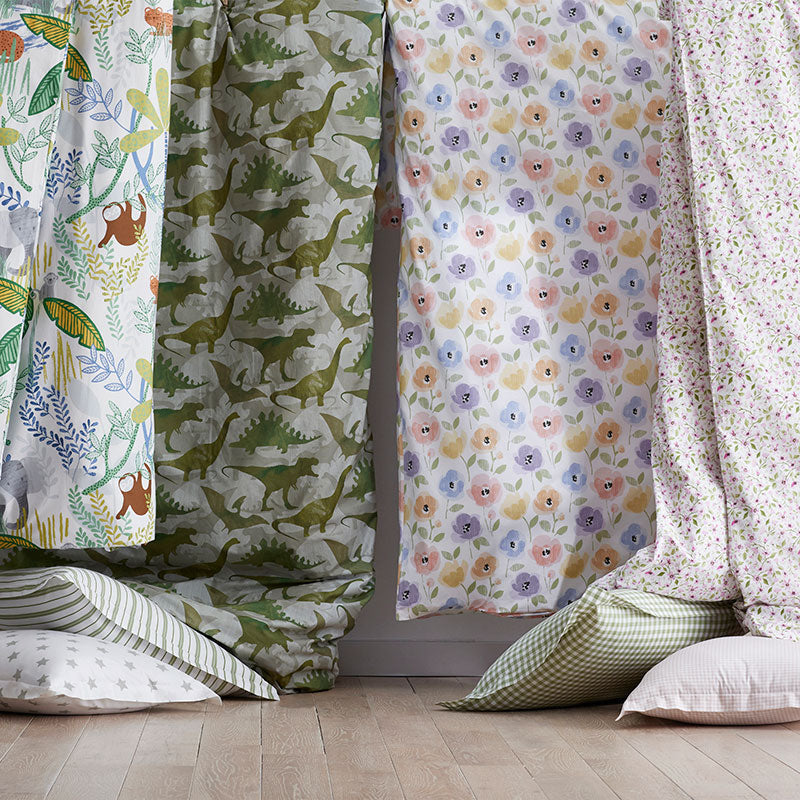 Pastel Poppies Classic Cool Organic Cotton Percale Bed Sheet Set - White Multi, Full