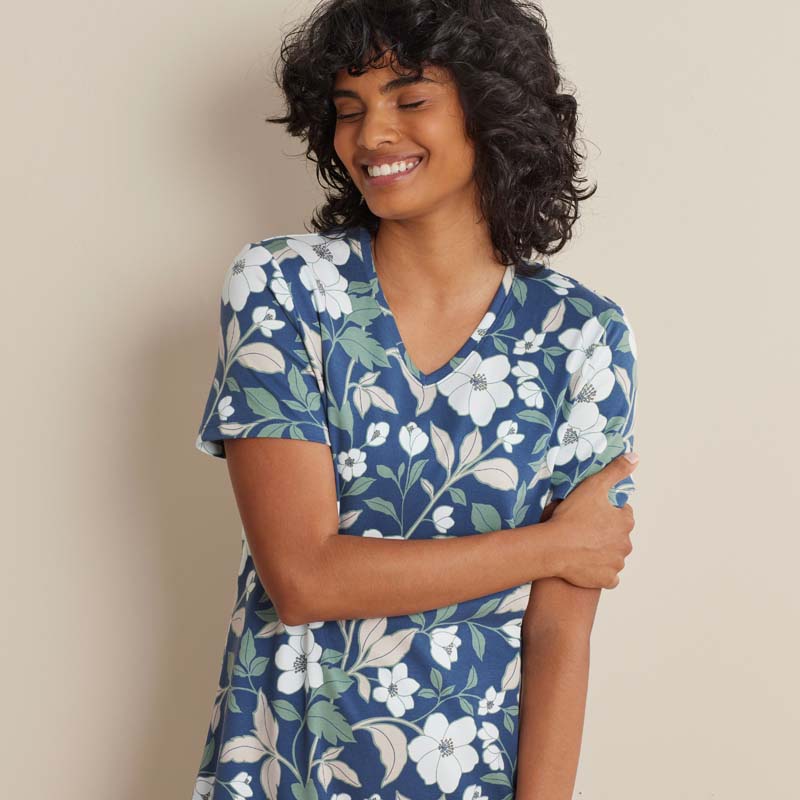 Printed Pima Cotton Women's Nightgown - Twilight Blossom, XS